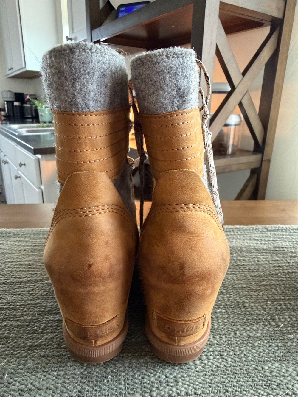 Sorel Tan Leather & Gray Wool-Blend Lace-Up Wedge Boots - Picture 3 of 4